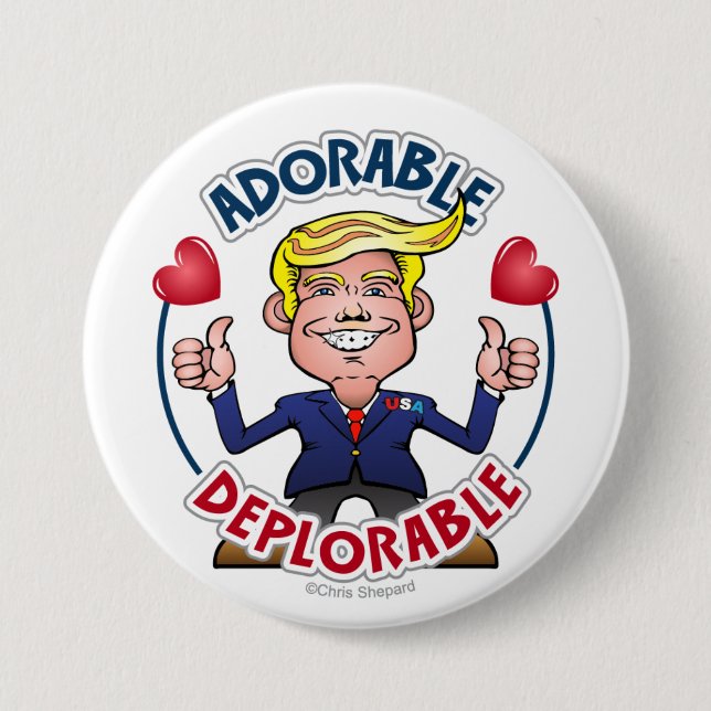ADORABLE VERTRETENDE Donald Trump Chibi Cartoon Ga Button (Vorderseite)