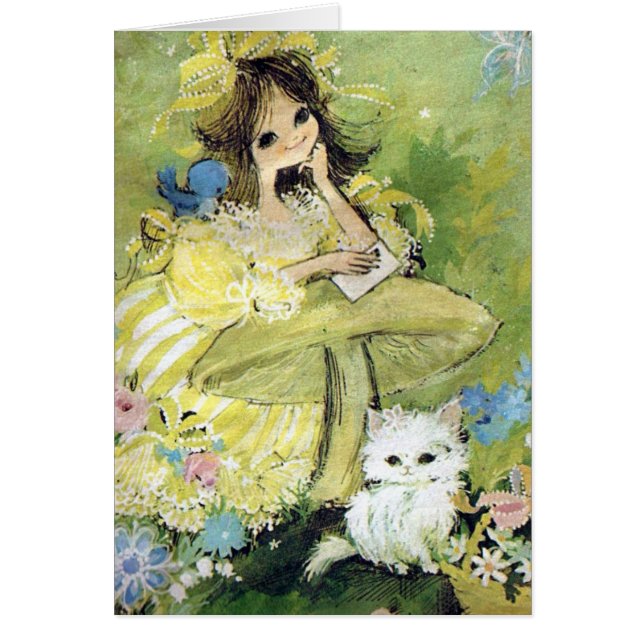 Adorable Vintag Girl mit Kitty and Bird (Vorne)