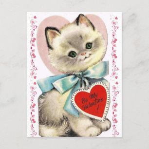 Adorable Vintag Kitten Cat 1950er Jahre Valentine Postkarte