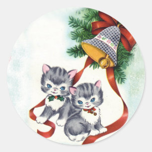 Adorable Vintage Darstellung von Kätzchen Runder Aufkleber
