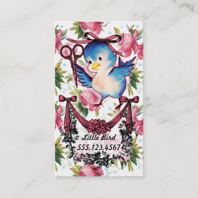 Adorable Vintage Vogelschere Haarstylistin Visitenkarte (Vorderseite)