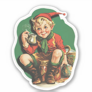 Adorable Vintage Weihnachts Elf Kaffee Break Aufkleber