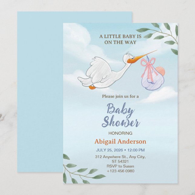 Adorable Vögel, die eine Babydusche tragen Einladu Einladung (Vorne/Hinten)