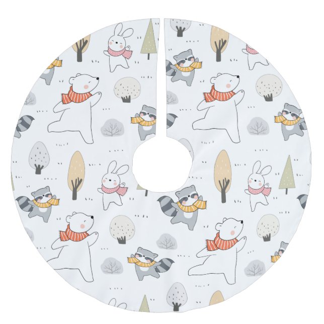 Adorable Waldtiere Polyester Weihnachtsbaumdecke (Vorderseite)