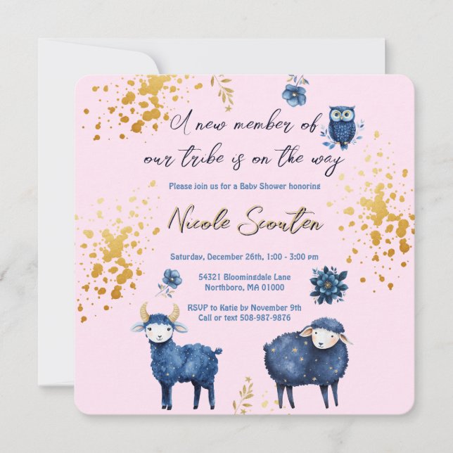 Adorable Waldtiere Tiere Rosa & Navy Blauer Galaxi Save The Date (Vorderseite)