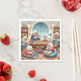 Adorable Walrus Birthday Napkins Serviette