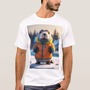Adorable Walrus in einer gelben Wintercoat T-Shirt