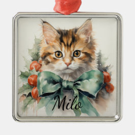 ADORABLE WASSERFARBENTABBY KÜCHE MIT GRÜNEM KLEIN ORNAMENT AUS METALL