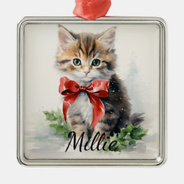 ADORABLE WASSERFARBENTABBY KÜCHE MIT ROTER KLEINE ORNAMENT AUS METALL