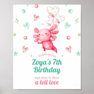 Adorable Watercolor Baby Axolotl Geburtstagsunters Poster