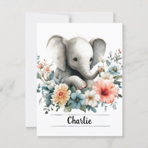 Adorable Watercolor Baby Elefant mit Individuelle  Postkarte
