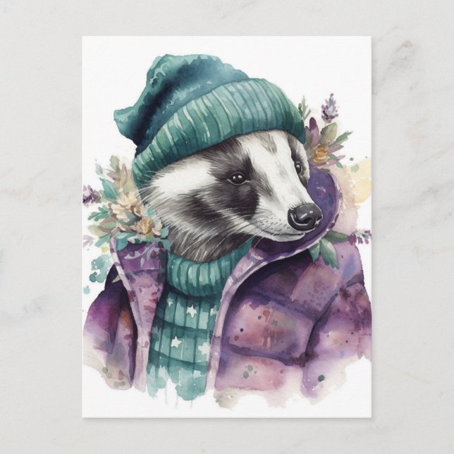 Adorable Watercolor Badger Postkarte (Vorderseite)