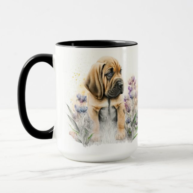 ADORABLE WATERCOLOR BLOODHOUND PUPPENHUND TASSE (Links)
