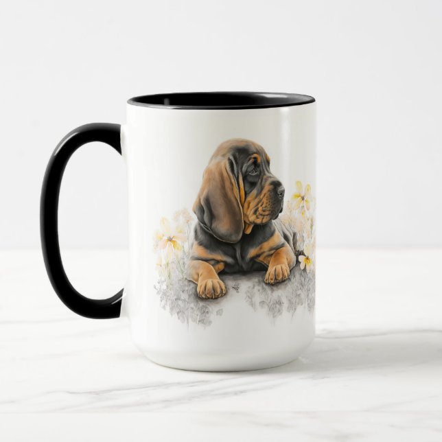 ADORABLE WATERCOLOR BLOODHOUND PUPPENHUND TASSE (Links)