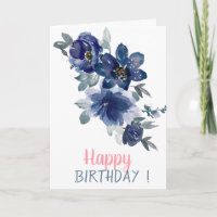 Adorable Watercolor Blue Blumen Geburtstag
