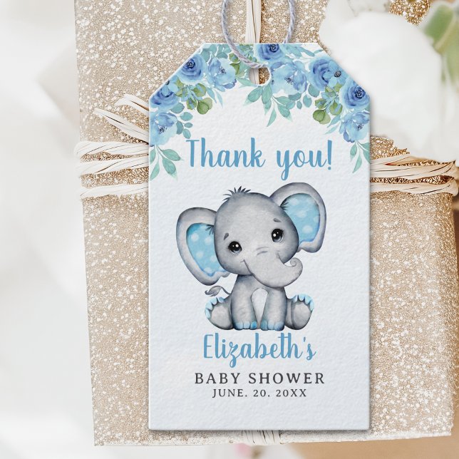 Adorable Watercolor Blue Elephant Baby Shower boy Geschenkanhänger (Von Creator hochgeladen)