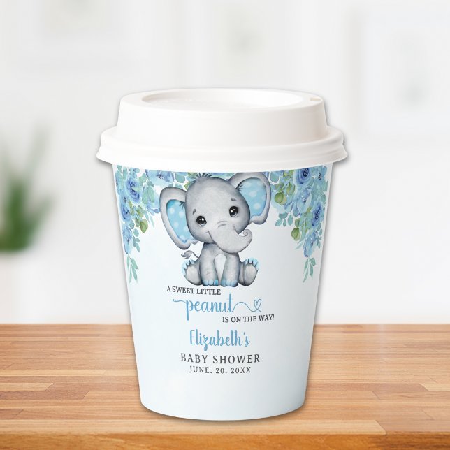 Adorable Watercolor Blue Elephant Baby shower Boy Pappbecher (Von Creator hochgeladen)