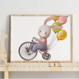 Adorable Watercolor Bunny Balloons | Wall Print Poster