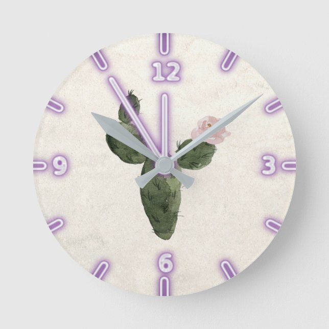 Adorable Watercolor Cactus Runde Wanduhr (Vorderseite)
