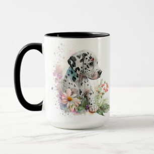 ADORABLE WATERCOLOR DALMATINER PUPPING HUNDE BLUME TASSE