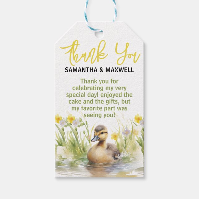 Adorable Watercolor Duck Baby Boy Dusche Geschenkanhänger (Vorderseite)