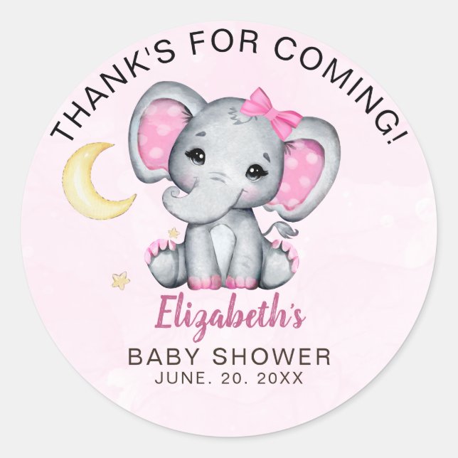 Adorable Watercolor Elephant Baby Shower Girl Runder Aufkleber (Vorderseite)