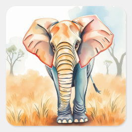 Adorable Watercolor Elephant Quadratischer Aufkleber