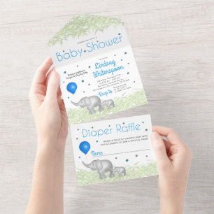 Adorable Watercolor Elephants Baby Boy Dusche All In One Einladung