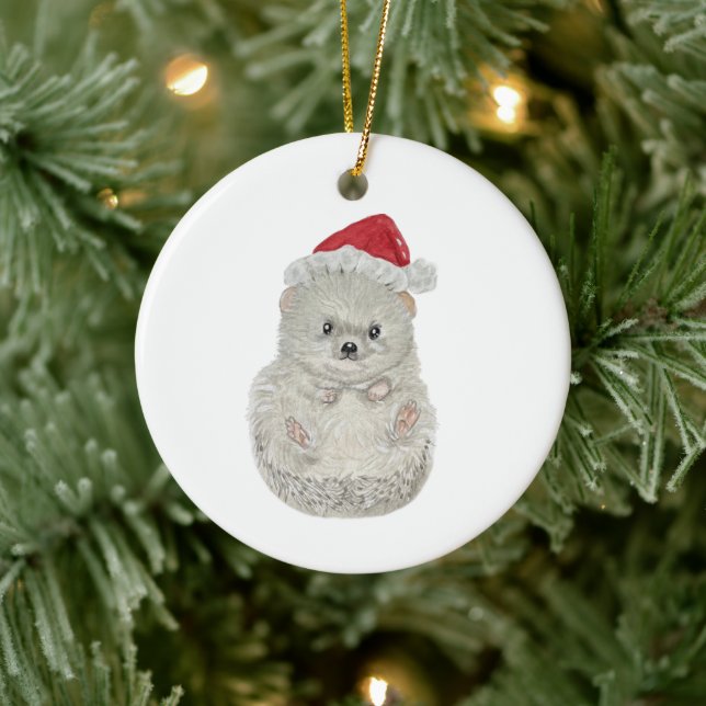 Adorable Watercolor Igel Weihnachten Keramik Ornament (Baum)