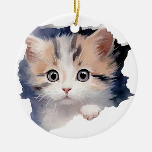 ADORABLE WATERCOLOR KALICO KITZE GESICHT KERAMIK ORNAMENT (Vorne)