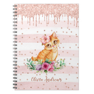 Adorable Watercolor Kitten Pink Girl Notizblock
