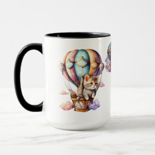 ADORABLE WATERCOLOR KITTENS IN HOT AIR BALLOONS TASSE