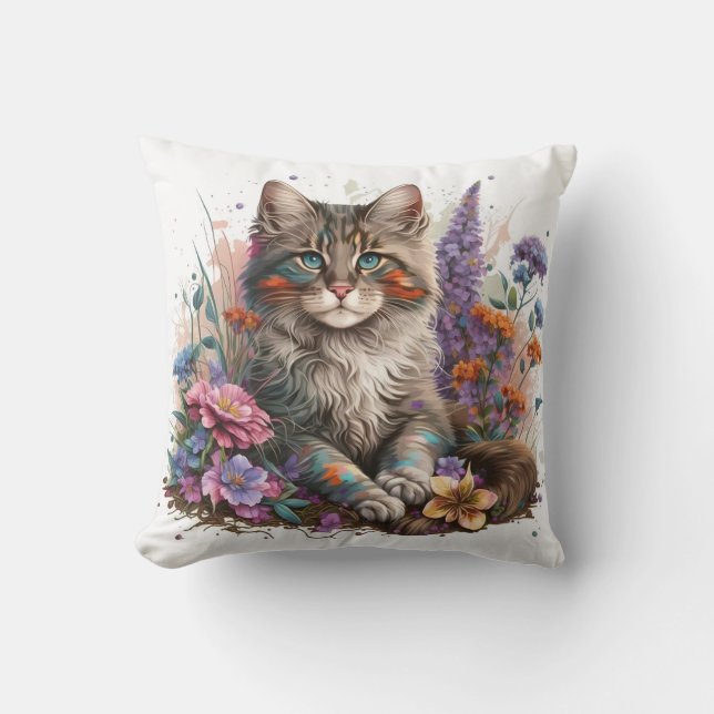 Adorable Watercolor Maine Coon Kittens Print Kissen (Vorderseite)