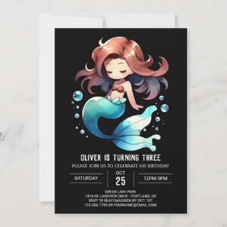 Adorable Watercolor Meerjungfrau Geburtstag Einladung