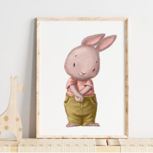 Adorable Watercolor Niedlich Boy Bunny   Wall Prin Poster