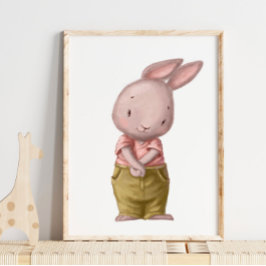 Adorable Watercolor Niedlich Boy Bunny | Wall Prin Poster