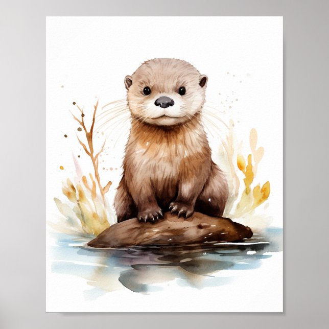 Adorable Watercolor Otter Poster (Vorne)