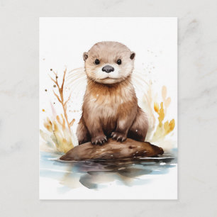 Adorable Watercolor Otter Postkarte
