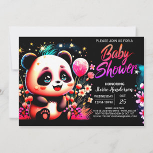 Adorable Watercolor Panda Haven Girl Babydusche Einladung