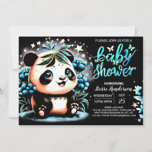 Adorable Watercolor Panda Magic Boy Baby Dusche Einladung