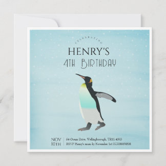 Adorable Watercolor Pinguin Arktis Geburtstag Einladung