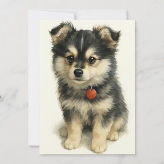 Adorable Watercolor Pomchi Puppy  Dankeskarte
