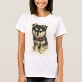 Adorable Watercolor Pomchi Puppy Portrait T-Shirt