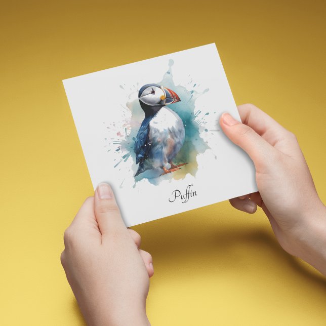 Adorable Watercolor Puffin, kundenspezifisch Feiertagskarte (Von Creator hochgeladen)