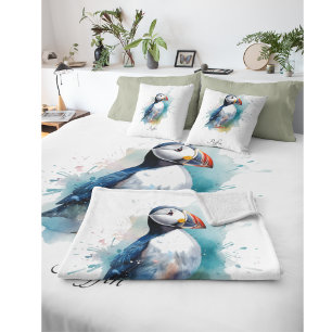 Adorable Watercolor Puffin, kundenspezifisch Kissen