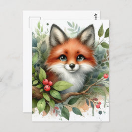 Adorable Watercolor Red Fox Postkarte