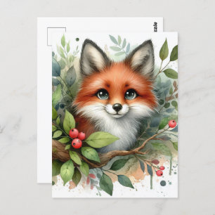 Adorable Watercolor Red Fox Postkarte