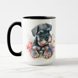 ADORABLE WATERCOLOR SCHNAUZER PUPPY DOG TASSE