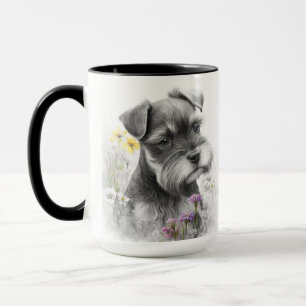 ADORABLE WATERCOLOR SCHNAUZER PUPPY DOG TASSE