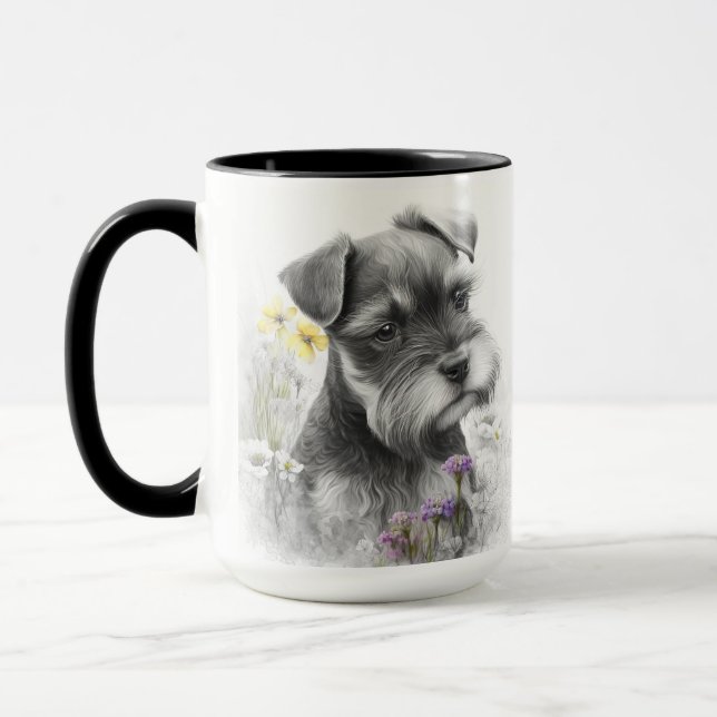 ADORABLE WATERCOLOR SCHNAUZER PUPPY DOG TASSE (Links)